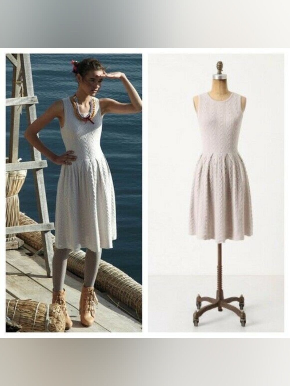 Sleeveless Cable Knit Skater Sweater Dress in Light Gray *wounded*